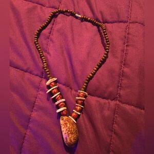 Brown Beaded Necklace with Shell Pendant Beachy Fairycore